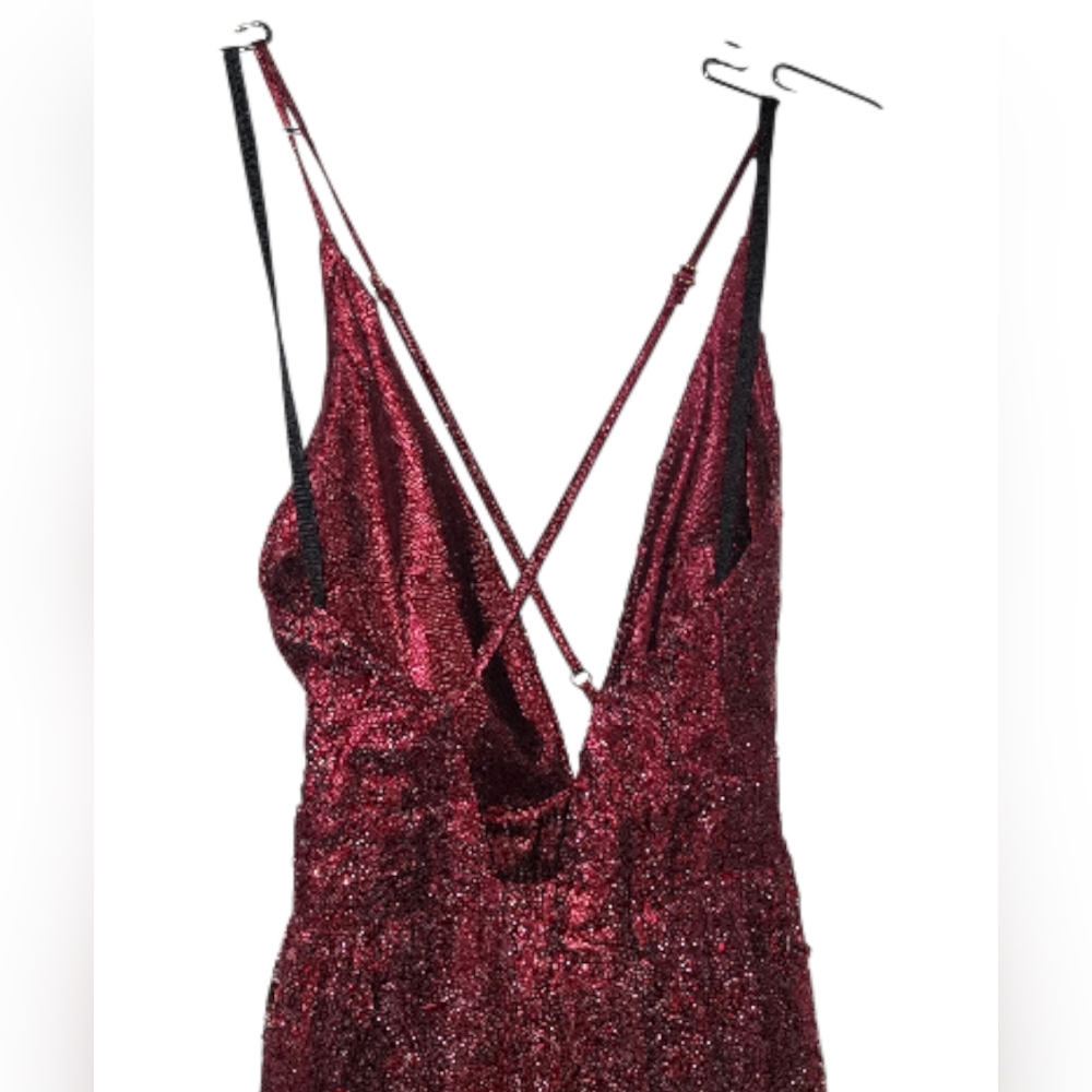 Windsor Deep Red Sequin Backless Deep V Dress Sz S - image 3